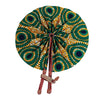 High-Quality Yellow / Green Circle African Print Leather Folding Fan - Alagema Fabrics & Accessories