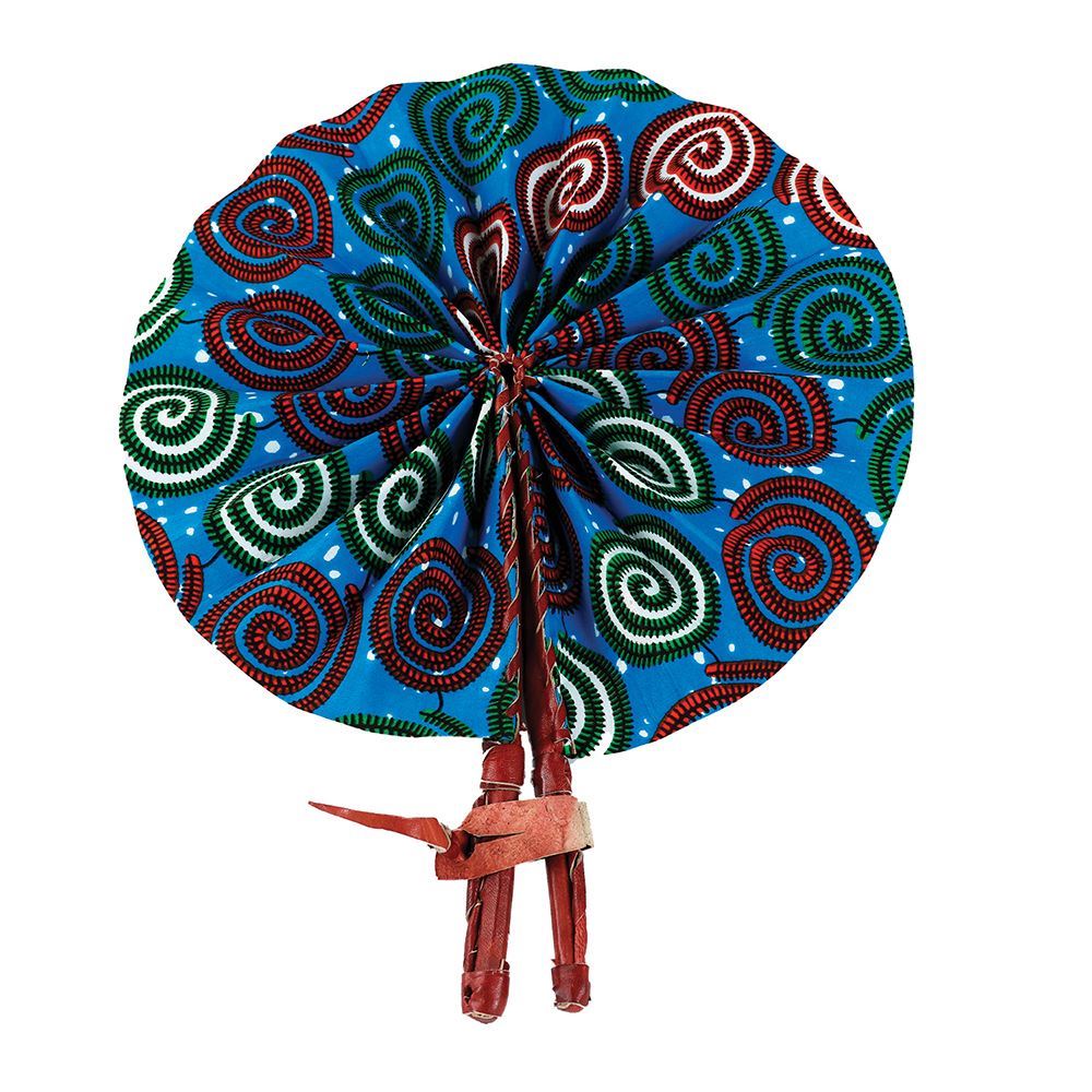 High-Quality Spiral African Print Leather Folding Fan - Alagema Fabrics & Accessories