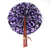 High-Quality Purple / White African Print Leather Folding Fan - Alagema Fabrics & Accessories