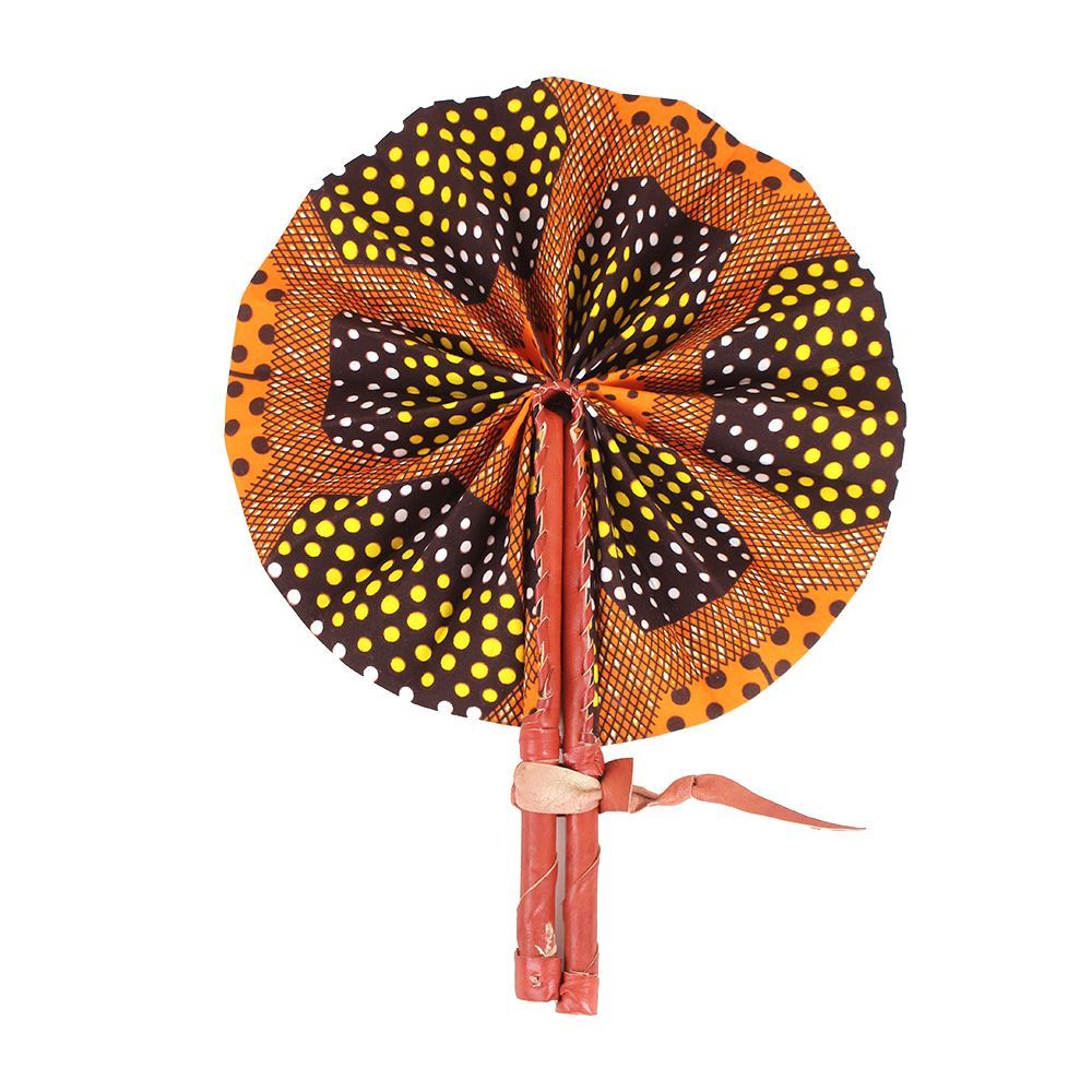 High-Quality Orange Geometric African Print Leather Folding Fan - Alagema Fabrics & Accessories