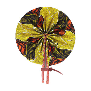 High-Quality Mustard African Print Leather Folding Fan - Alagema Fabrics & Accessories