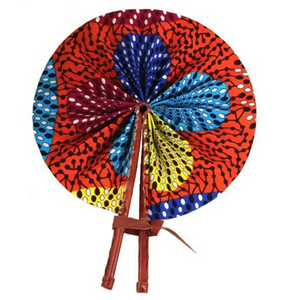 High-Quality Multi-Color Dot African Print Leather Folding Fan - Alagema Fabrics & Accessories