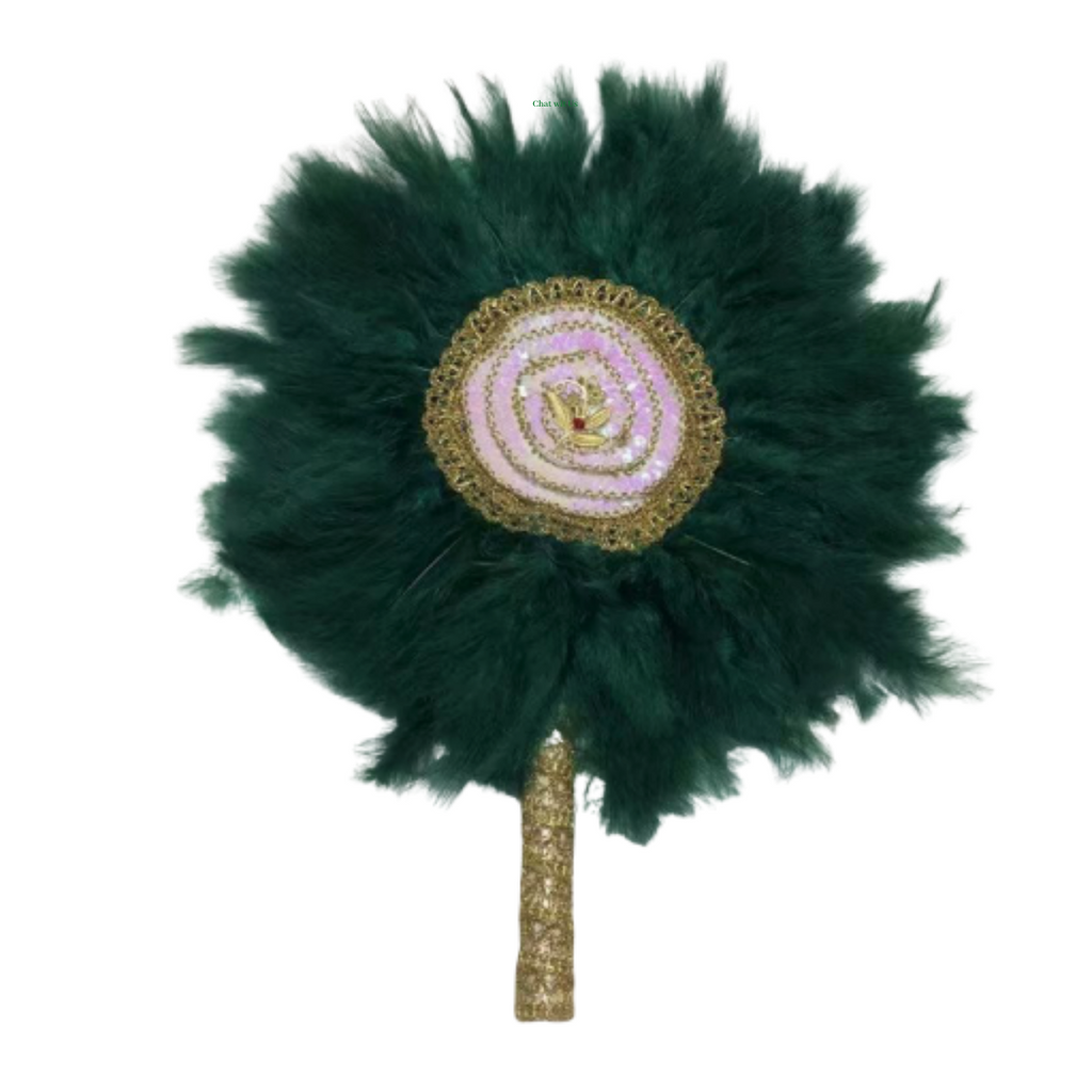 High-Quality Handmade Wedding Feather Hand Fan #23 - Alagema Fabrics & Accessories