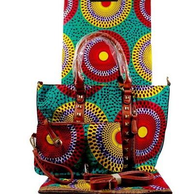 High Quality Six Yards African Wax Print Fabric with Matching Bag #69 - Alagema Fabrics & Accessories